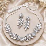 Silver Crystal Leaf Necklace Set for Women / Girl
