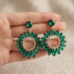 Emerald Green Crystal Sunburst Dangle Earrings - Glamorous Statement Jewelry - BXB