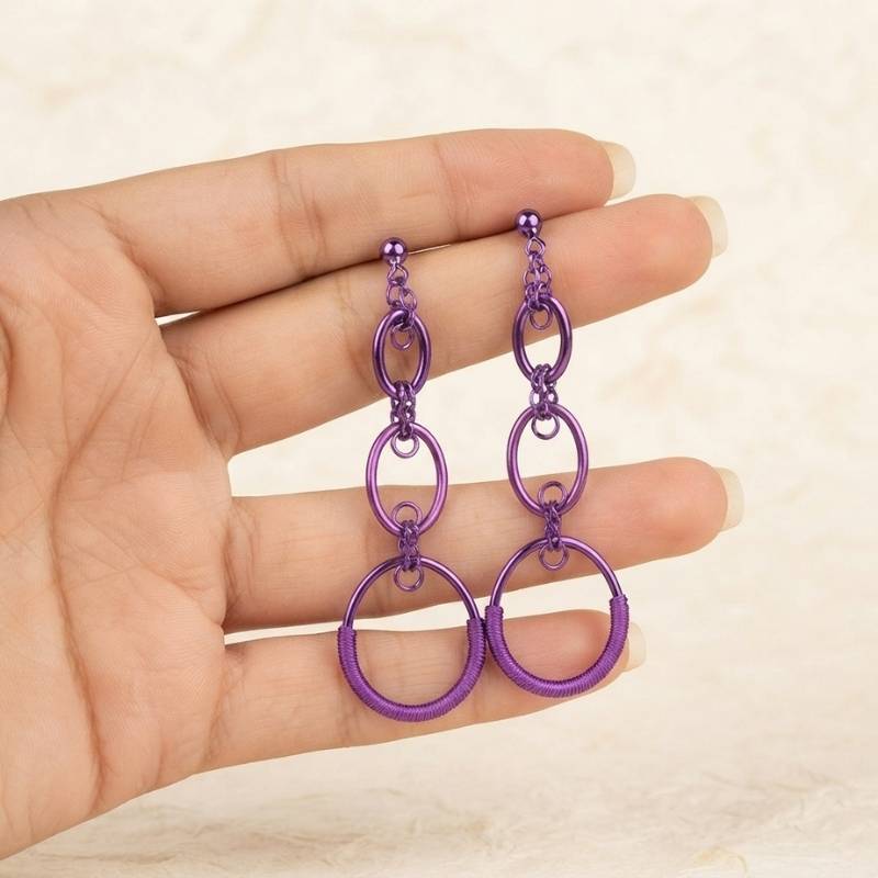 Purple Long Earrings - BXF Cat Eye Pendant - BXF - Image 1