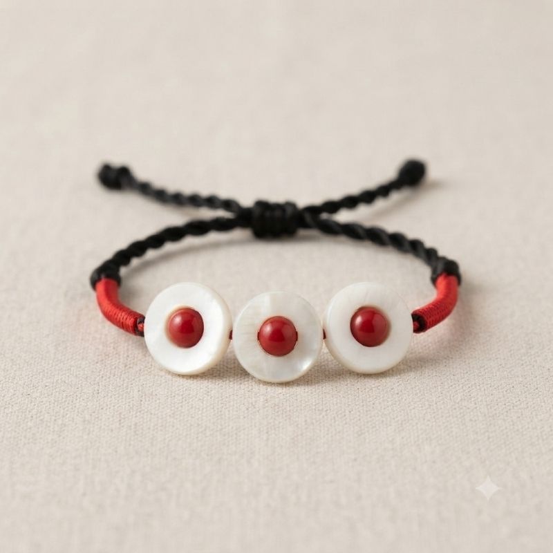 Threads Bracelet - BXA Handmade Red & Black Cord Bracelet with White Shell Beads - BXA - Image 1