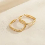 Elegant Geometric Double-Layer Gold Hoops ,Earrings Golden -BXG