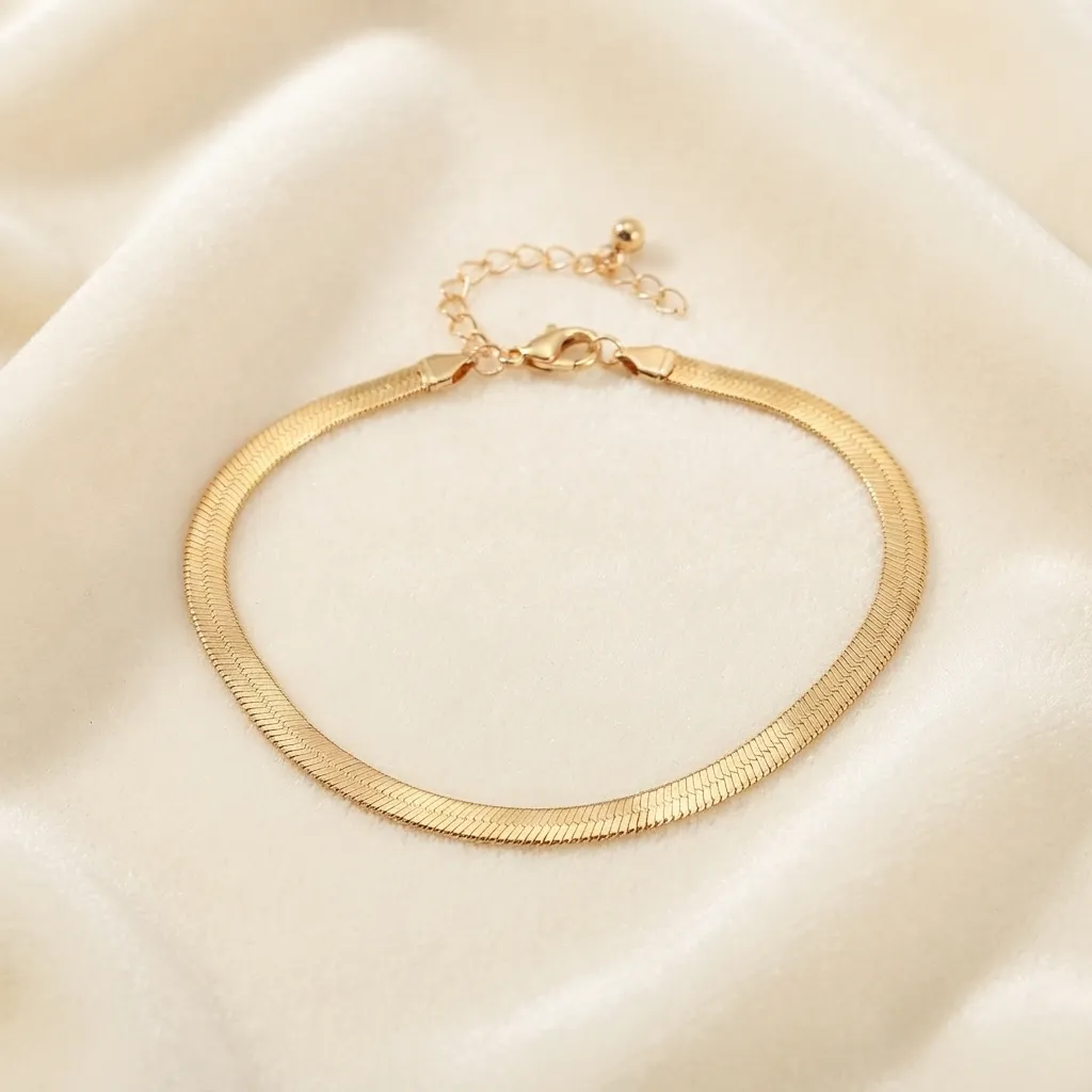 Golden Bracelet -BXJ Elegant Gold-Tone Herringbone Bracelet - Golden Bracelet -BXJ - Image 1