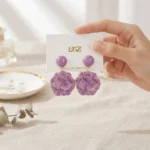 Elegant Purple Floral Statement Earrings | Chic Enamel Flower Dangle Earrings -Purple Earrings - BXK