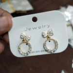 Sparkling White Bow Circle Earrings | Trendy Fashion Jewellery - Trendy earrings -BXK - Image 2