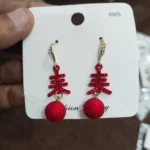 Matte Bead Drop Earrings - Premium Festive Fashion Jewellery Collection - Red Earrings - BXK - Image 2